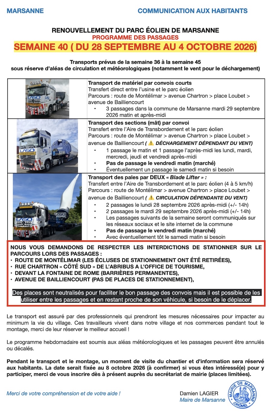 EOLIENNES AVIS PASSAGE SEMAINE 40 MARSANNE